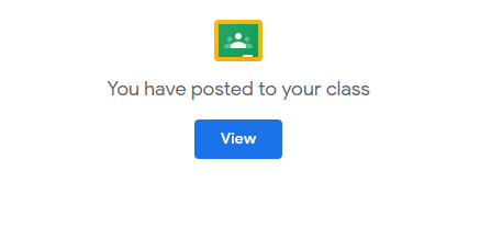 Google Classroom message with View option